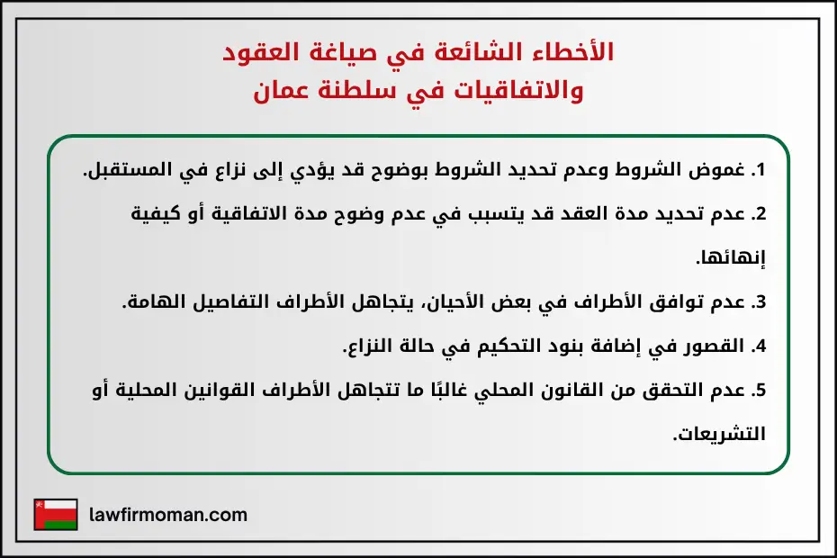 الأخطاء الشائعة في صياغة العقود والاتفاقيات في سلطنة عمان